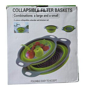 NEW IN BOX set of two collapsible large and small filter baskets colanders